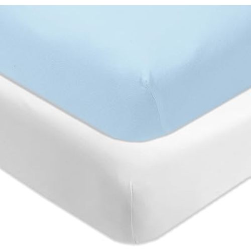 HonestBaby Unisex Baby 2-Pack Organic Cotton Fitted Crib Sheets Wearable Blanket, Light Blue, One Size US
