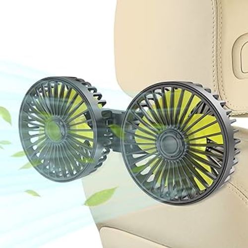 Wowok Car Fan for Rear Seat Passenger Dual Head USB Car Seat Fan for Backseat Kids, 360° Rotatable 3 Speeds Air Circulation Fan for Baby, USB Car Fan with Adjustable Clip for Vehicles SUV RV Vehicles