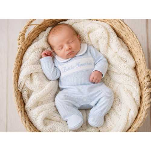 Personalized Little Brother Footie: Blue Stripe Newborn Romper-Big Brother Shirt