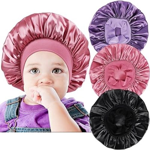 3 PCS Satin Baby Bonnets for Curly Hair,Toddler Bonnet,Baby Silk Bonnet for Sleeping for Girls and Boys