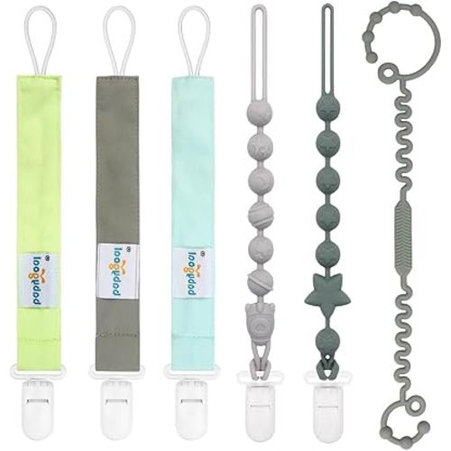 babygoal Pacifier Clip Set of 6, Silicone Pacifier Holder Clips and Toy Strap fits All Pacifiers, Binkies and Toys- Ideal Baby Boy and Girl Gift-Neutral Color 6PSGJ01