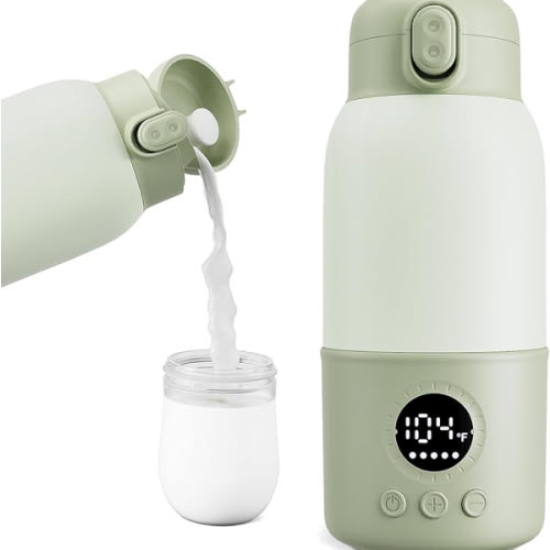 Portable Bottle Warmer for Travel, 2-Min Fast Heating Baby Bottle Warmer,12.8oz Formula Container to Go for Breastmilk, Formula Dispenser with Long-Lasting Keep Warm Function