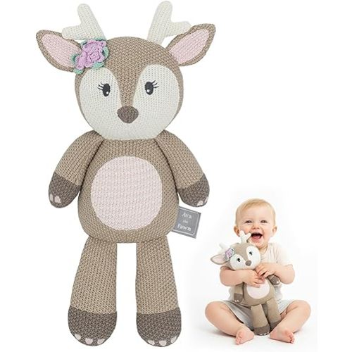 Knitted Fawn Soft Toy 36cm | Stuffed Animal with Jinggling Rattle