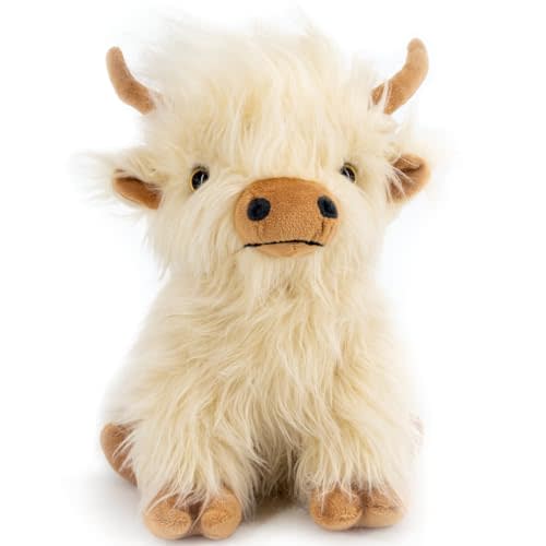 MARYSUN Microwaveable Highland Cow Stuffed Animal Toy - White Stuffed Animal Gift for Girls and Kids