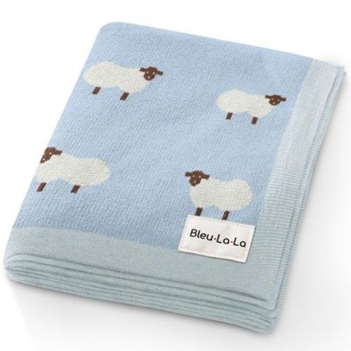 Bleu La La 100% Luxury Cotton Knit Swaddle Receiving Blanket For Blanket For Newborn And Infant Boys And Girls - Sheep - Blue