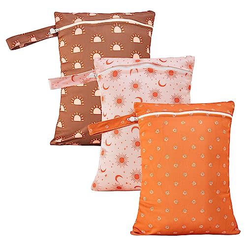 HappyFlute 3 Set Wet Bag Storage Bag Waterproof Washable Travel Bags, Beach, Pool, Gym Bag for Swimsuits & Wet Clothes (Sun)