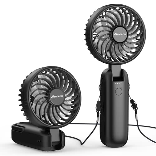 AMACOOL Portable Handheld Fan with Dual Motor, 12 Blades, Powerful 4 Speeds Hand Fan, Foldable, Battery Operated 3 IN 1 Personal Cooling Fan for Hot Flashes, Outdoor Activities, Travel(Black)