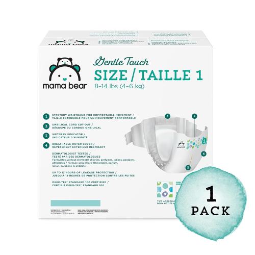 Amazon Brand - Mama Bear Gentle Touch Diapers, Size 1, 196 Count (4 packs of 49).