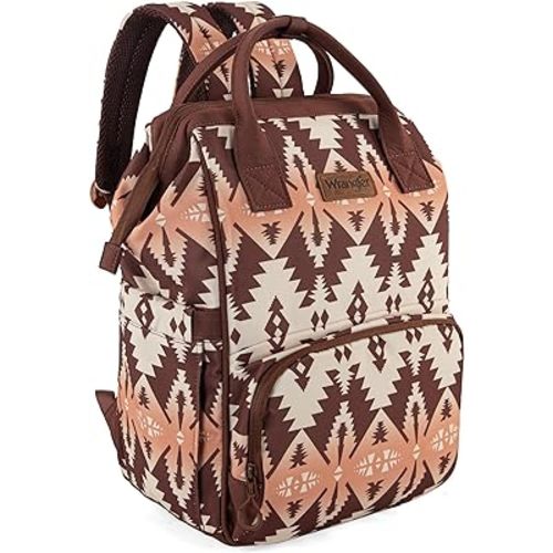 Wrangler Aztec Backpack Organized Daypack Travel Baby Bag with Stroller Strap and Side Bottle Pockets WG2204-9110BR