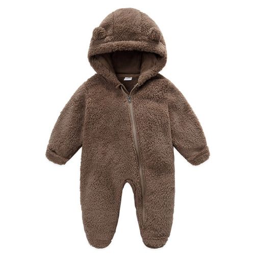 Bagilaanoe Baby Girl Boys Hooded Jumpsuit Newborn Winter Fleece Long Sleeve Bodysuit 3M 6M 9M 12M Infant Zipper Footed One Piece Romper