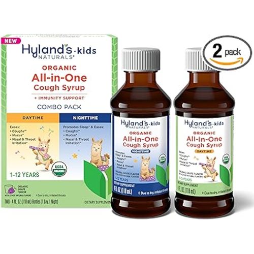 Hyland's Kids Organic All-in-One Grape Cough Syrup Day & Night, Two 4 Ounce Bottles
