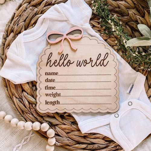 Bow Baby Girl Birth Announcement Sign - 3D Newborn Hospital Sign - Wood Stat Plaque - Newborn Shower Gift - Engraved Coquette Photo Prop