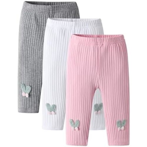 Lala Bear Baby Girl Infant 3 Pack Solid Pants and Casual Leggings
