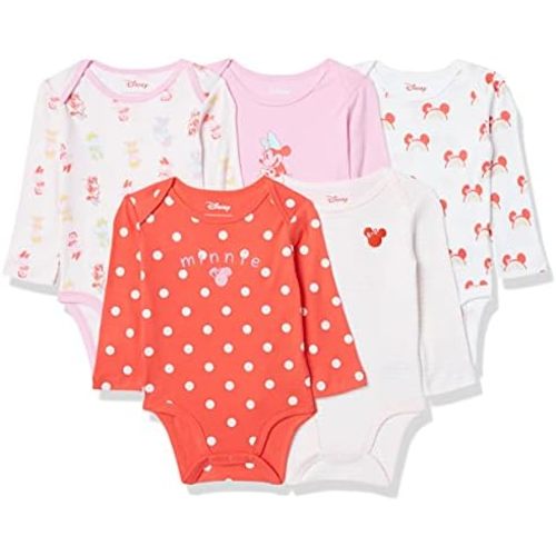 Amazon Essentials Disney | Marvel | Star Wars | Princess Baby Girls Long-Sleeve Bodysuits, Pack of 5
