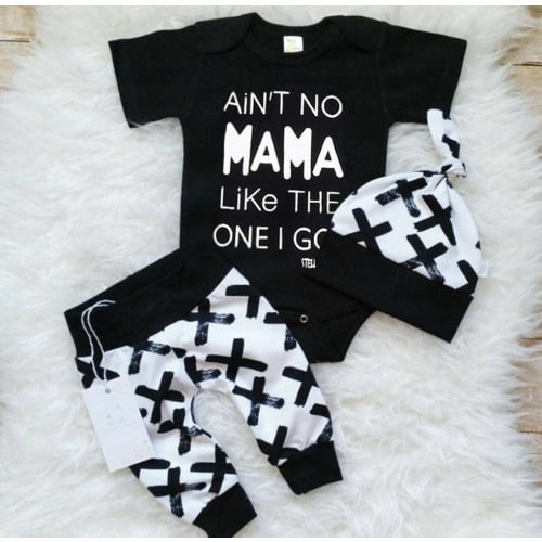 Newborn Kid Baby Boy 3pcs Clothes Jumpsuit Romper Bodysuit Pants Hat Outfits Set Black 3-6 Months