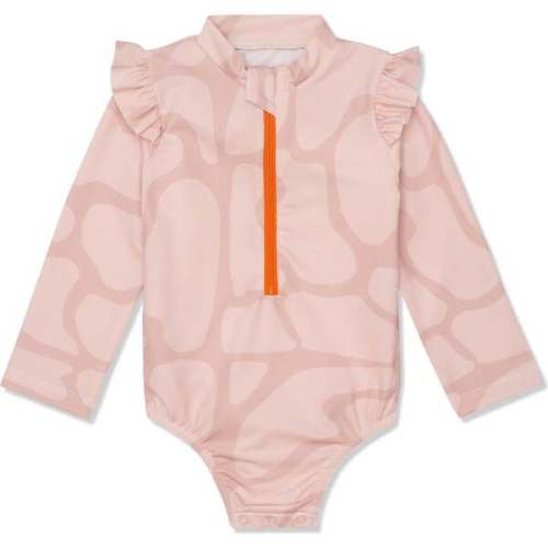 Recycled Polyester Spotted Giraffe Zipped Baby Rashguard, Pink - Mon Coeur | Maisonette