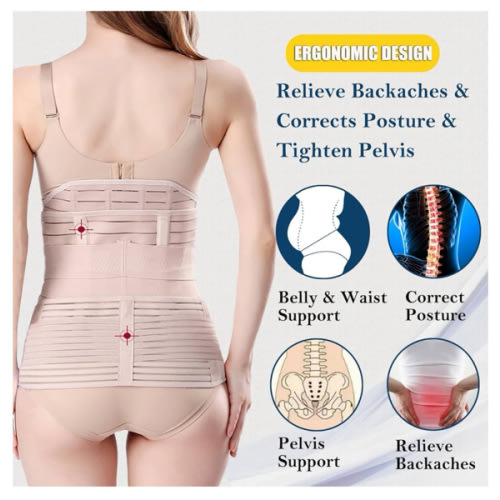 3 in 1 Postpartum Belly Band - Postpartum Belly Support Recovery Wrap, After Birth Brace, Slimming Girdles, Body Shaper Waist Shapewear, Post Surgery Pregnancy Belly Support Band (S/M, Beige)