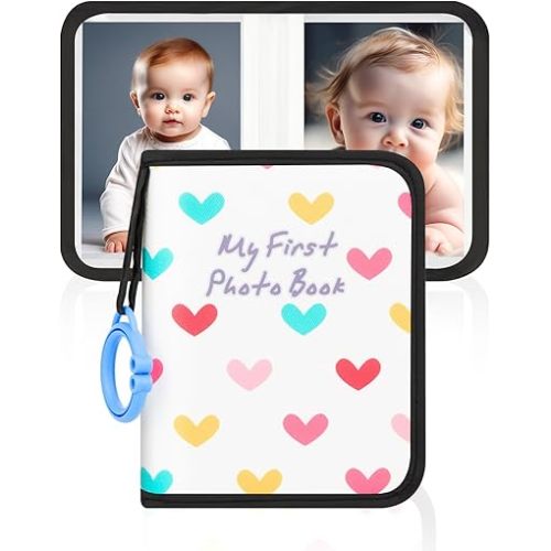 Baby Photo Book Holds 21 4x6 Photos, My First Photo Book for Baby or Toddlers, Love" Baby Photo Album Soft Cloth Family Book, Cute Book Gift for Babies Shower Newborns Family Photos (Black)