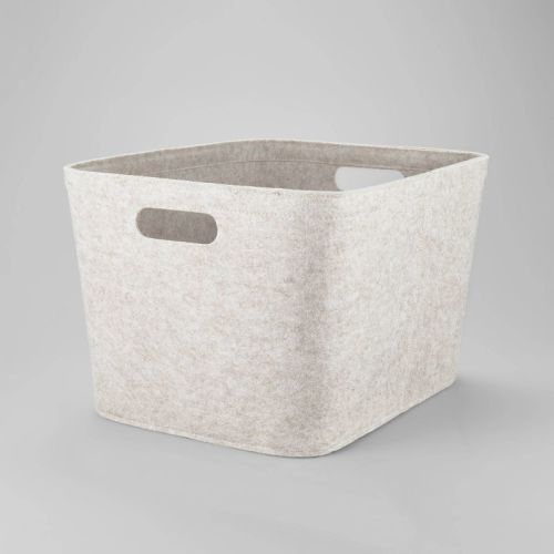 10.5" X 14" Medium Felt Basket With Stitching Oatmeal - Brightroom™: Modern Storage Bin, Cut-out Handles, Universal Placement