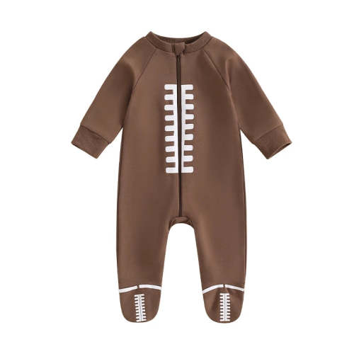 Baby Boys Girls Jumpsuit Long Sleeve Round Neck Romper Football Footie – August + Willow