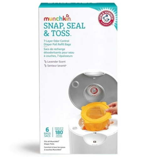 Munchkin® Arm & Hammer™ Snap, Seal & Toss Diaper Pail Bag Refills, Hold Up To 180 Newborn Diapers, 6 Pack