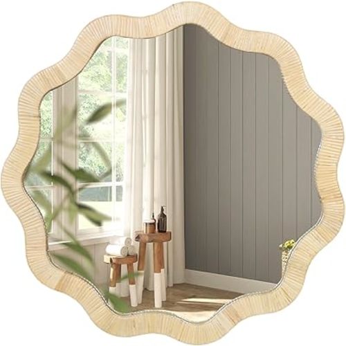 ULIKE Rattan Mirror for Wall, Bathroom 30 Inch Rustic Farmhouse Wall Decor with Handmade Wicker Frame, Boho Woven Mirror for Nursery Bedroom Living Room Entryway