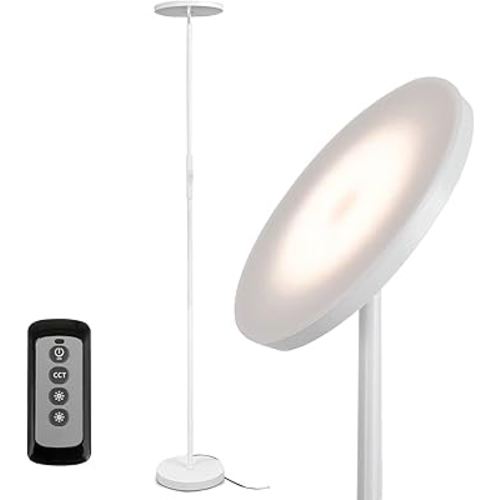 JOOFO Floor Lamp,30W/2400LM Sky LED Modern Torchiere 3 Color Temperatures Super Bright -Tall Standing Pole Light with Remote & Touch Control for Living Room,Bed Room,Office (Pearl White)