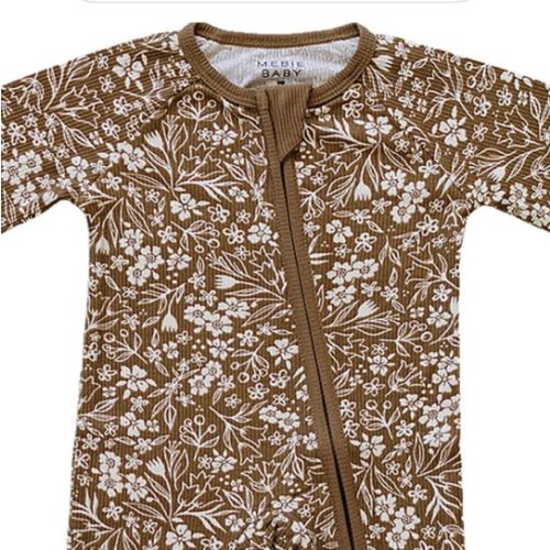 Brown Floral Ribbed Bamboo Zipper