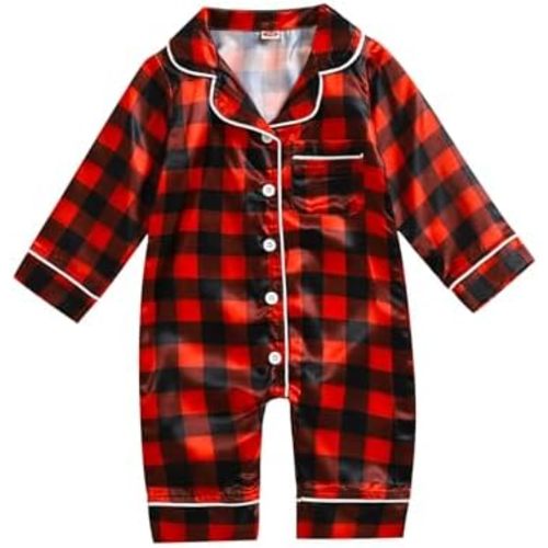 Multitrust Newborn Baby Girl Boy Silk Pajamas Long Sleeve Button Down Satin Infant Pjs One Piece Jumpsuit Loungewear