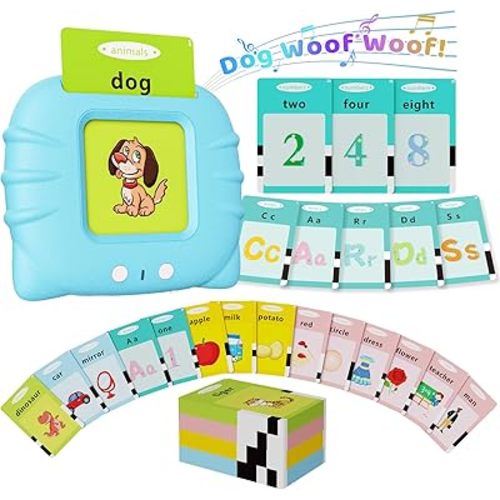Aullsaty Talking Flash Cards for Toddlers 1-3, Upgraded 248 Sight Words Montessori Speech Therapy Toy, Autism Sensory Educational Learning Toys, Birthday Gift for Boys Girls (Blue)