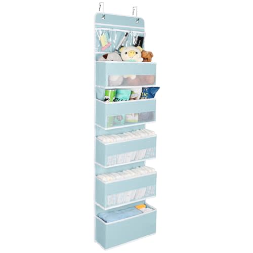 Univivi Door Hanging Organizer Nursery Door Hanging Storage Closet with 5 Large Pockets and 3 Small PVC Pockets Over Door Organizer for Cosmetics, Toys and Sundries (Blue)