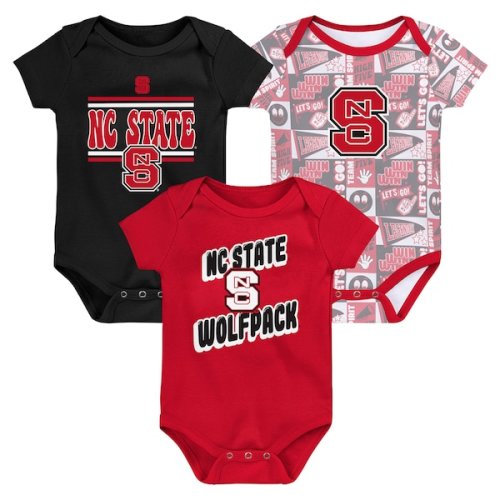 NC State Wolfpack Newborn Sunday Comics 3-Pack Bodysuit Set - Red
