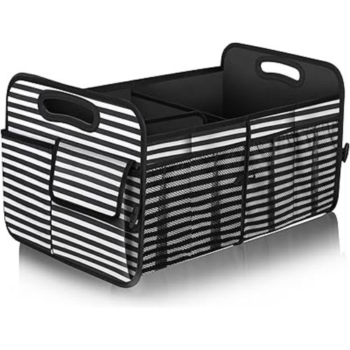 Femuar Car Trunk Organizer,Car Storage Organizer with 72L Large Capacity Waterproof Collapsible and 11 Pockets,Trunk Organizer for Car Suv/Jeep/Sedan, Large Size, Stripe