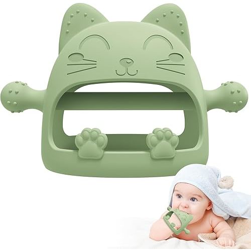 Baby Teethers 0-6 Months,Teething Toys for Babies 0-6 Months,Never Drop Baby Chew Toys for Teething Relief,Infant Hand Teether Pacifiers for 0-6 Months,Ideal Baby Toys Gifts for New Moms(Cartoon Cat)