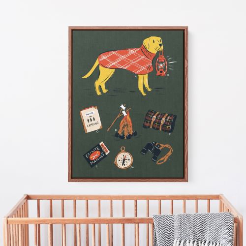 Vintage Camping Dog Art Print for Nursery - Wilderness Nursery Wall Decor - Outdoors Camping Print - Boy's Nursery Art