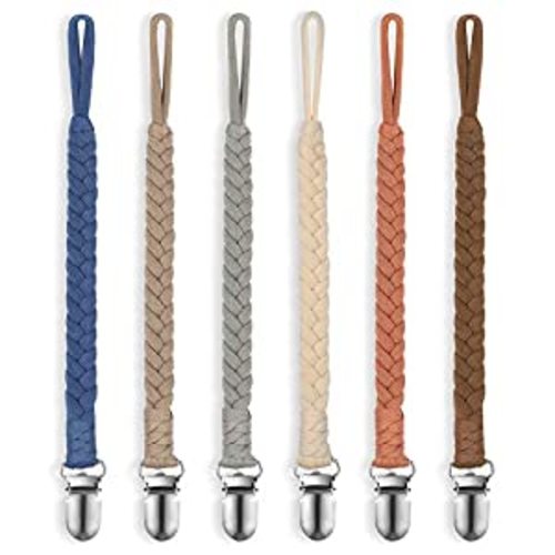 Pokipaw Pacifier Clip for Boys and Girls, 6 Pack Baby Pacifier Holder Leash 100% Handmade Braided Fits All Pacifiers & Teething Toys Modern Unisex Baby Gift - Colorful