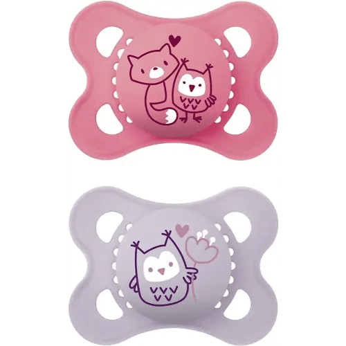 MAM Original Matte Baby Pacifiers, Binky for Girls 0-6 Months, BPA-Free Silicone Nipple, Easy to Clean, Best for Newborn Babies, Developed with Medical Experts, 2 Count Binkies with Sterilizer Case