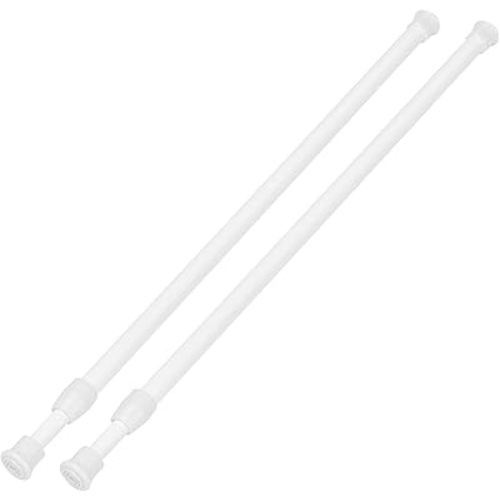 2 Pack Tension Curtain Rod 15.7-28 Inch, Small Short Adjustable Extendable Spring Loaded Rods for Windows Cabinet Blinds Closet Bedroom Kitchen Bathroom Door No Drilling, White