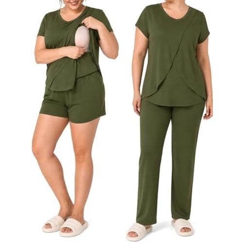 Rnxrbb 3 PCS Women Nursing Pajamas Set Postpartum Maternity Pj with Pockets
