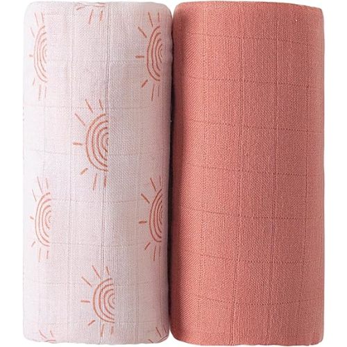 Viviland Muslin Swaddle Blankets, Breathable and Skin-Friendly Baby Receiving Blankets, 2-Pack Sun, 47 x 47 inches