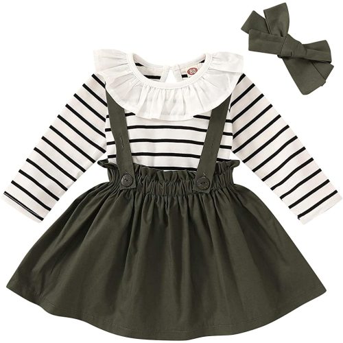 Toddler Girls Outfits 3pcs Baby Romper Clothes Set Girl Floral Jumpsuit+Strap Skirt Outfits