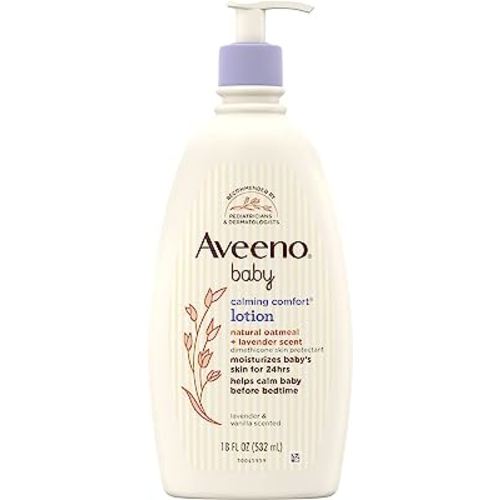 Aveeno Baby Calming Comfort Moisturizing Lotion with Relaxing Lavender & Vanilla Scents, Non-Greasy Body Lotion with Natural Oatmeal & Dimethicone, Paraben- & Phthalate-Free, 18 fl. Oz
