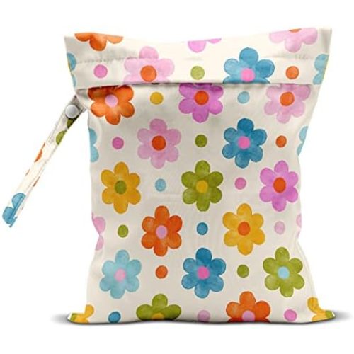 Wet Bag, Wet Dry Bag, Wet Bag for Swimsuit, Travel, Beach, Pool, Diapers, Dirty Yoga Gym Clothes, Makeup Bag, Waterproof Flower Face Hippie Decor