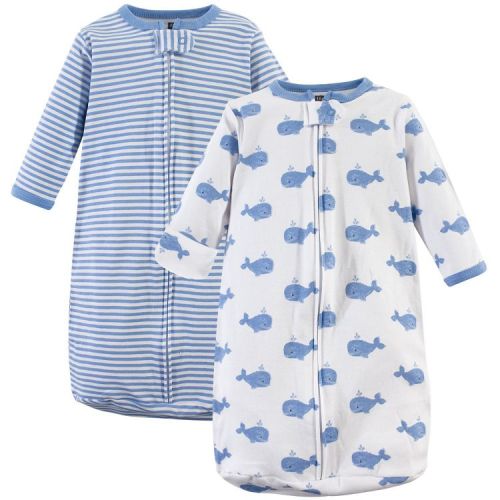 Hudson Baby Infant Boys Cotton Long-Sleeve Wearable Sleeping Bag, Sack, Blanket, Blue Whales, 0-3 Months