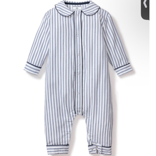 Baby's Twill Cambridge Romper in Navy French Ticking