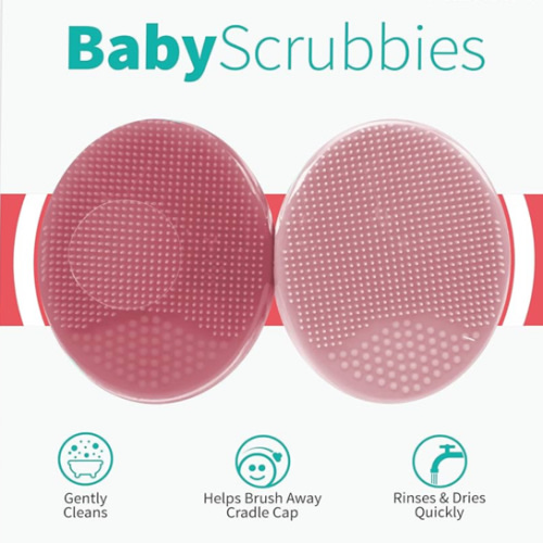 S&T INC. Exfoliating and Massaging Cradle Cap Bath Brushes for Baby, Silicone - 2 Inch x 2.5 Inch, Pink, 2 Pack
