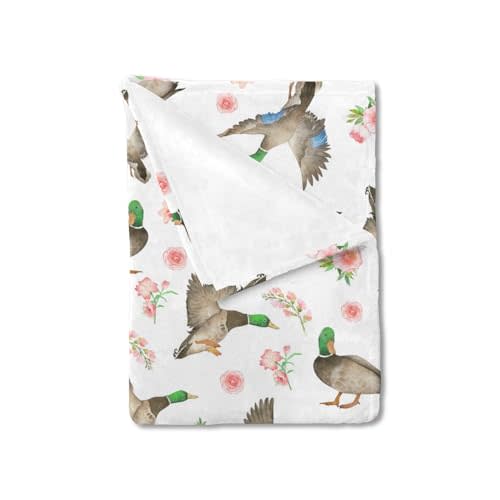 Mallard Duck Boho Floral Baby Blanket for Boys & Girls Duck Hunting Newborn Kids Toddler Baby Nursery Bed Blanket Stroller Crib Soft Warm Receiving Blankets Wild Animal Swaddle Blanket 30x40