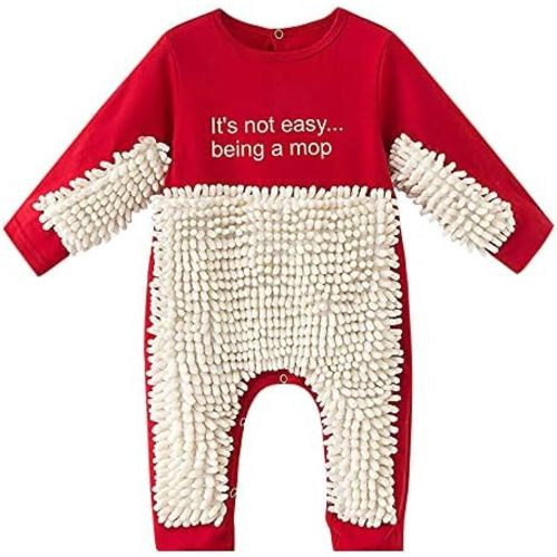 Cute Baby Mop Onesie, Funny Long Sleeve Romper, Perfect for a Crawling Baby Footies Cleaning Mop Romper