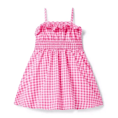 Girl Pink Melon Gingham Gingham Smocked Dress by Janie and Jack