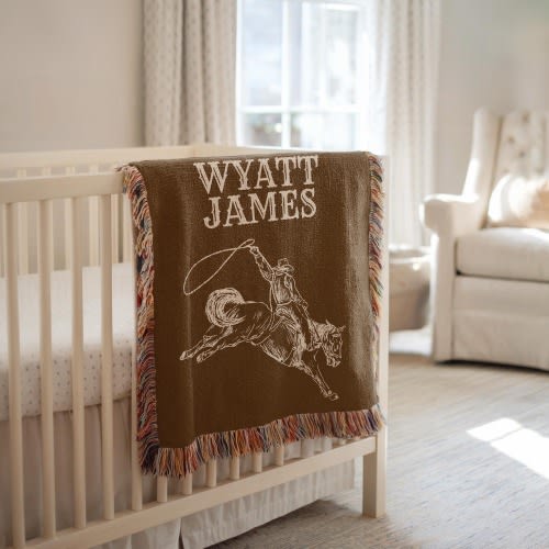 Personalized Cowboy Baby Blanket, Western Horse Name Blanket, Rustic Baby Gift, Custom Wild West Nursery Throw, Cowboy Western Baby Decor